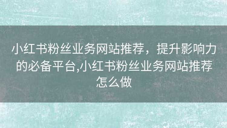 小红书粉丝业务网站推荐，提升影响力的必备平台,小红书粉丝业务网站推荐怎么做